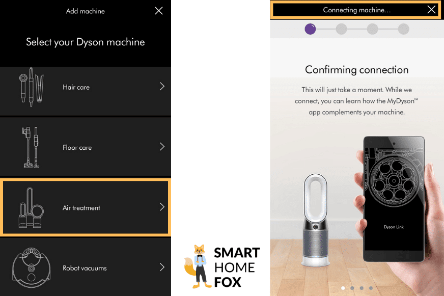 Der Dyson Purifier Hot+Cool Formaldehyde HP09 wird mit dem Smartphone, dem Wifi und der MyDyson App verknüpft.
